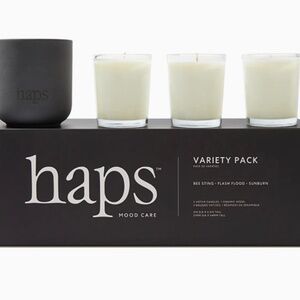 New Haps Variety Votive Candle Trio Mood Care Scents with Ceramic Holder in Box